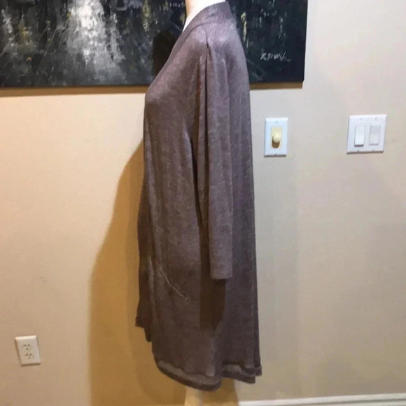 H by Halston Brown Open Front Split Back Faux Pocket Light Weight Cardigan-L - Picture 3 of 10